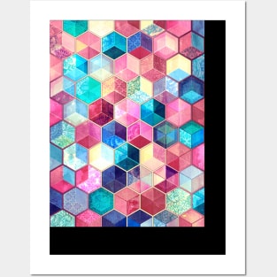 Topaz & Ruby Crystal Honeycomb Cubes Posters and Art